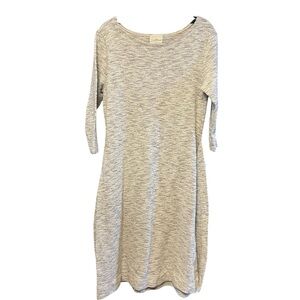 Anthropologie Dress T.La Becky Tie-Waist Striped Boat Neck Dress Gray Sz S EUC